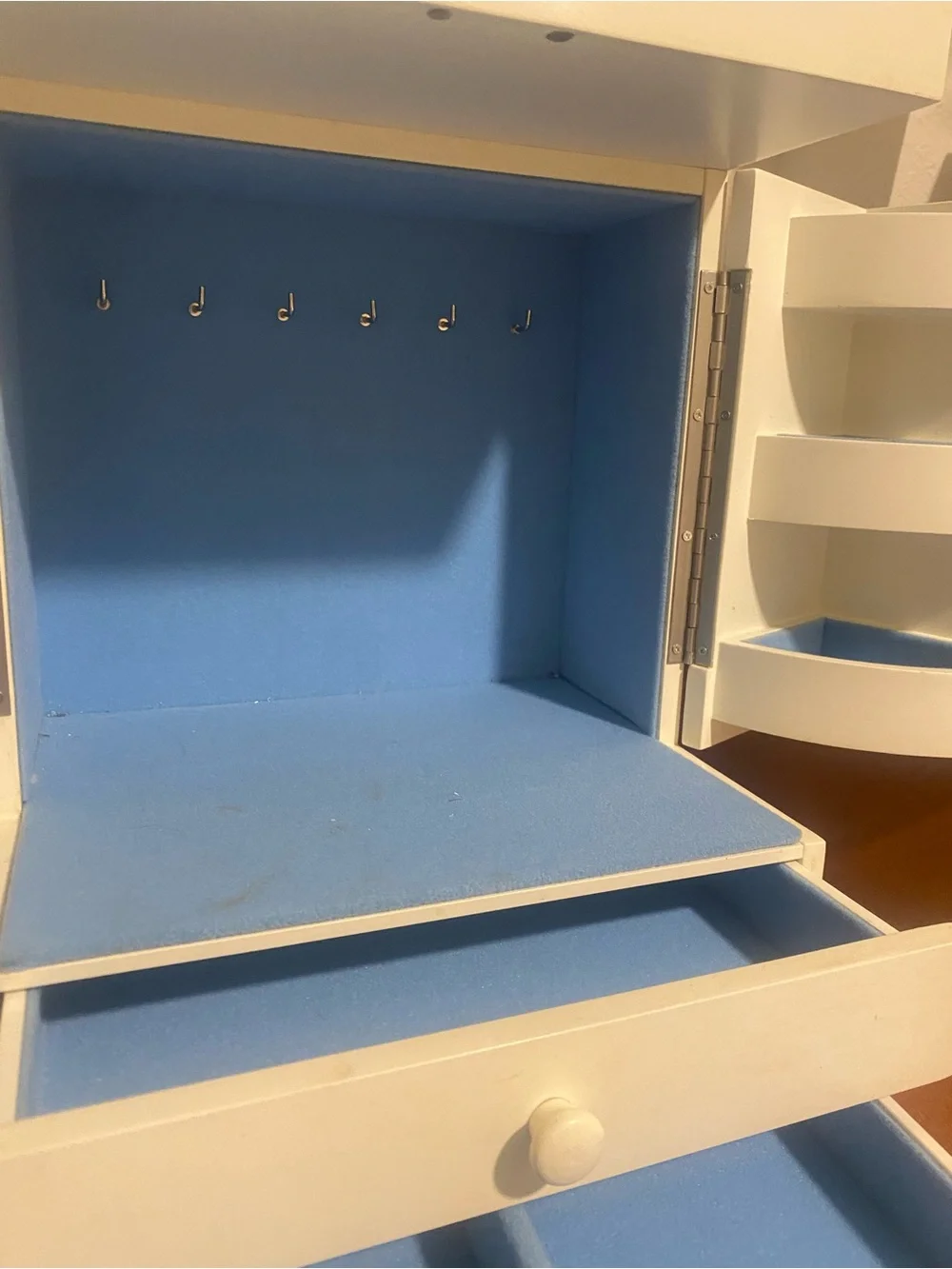 White Wooden Jewelry Cabinet with Doors and Drawers